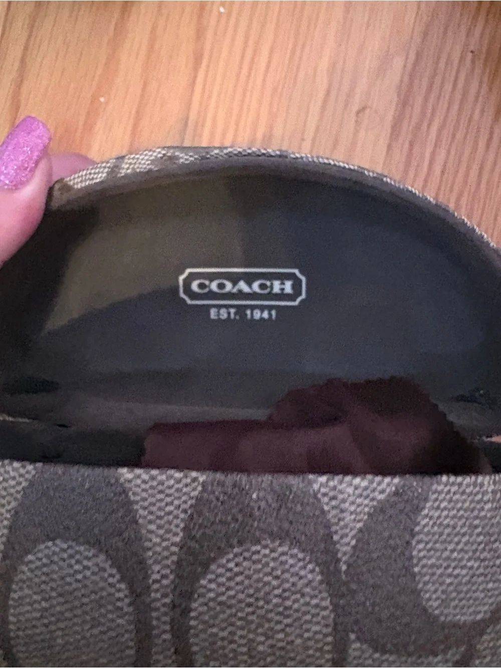 COACH Signature Pattern Sunglasses Case in Brown and Black